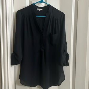 Pleione Black Button Front Loose Blouse Small